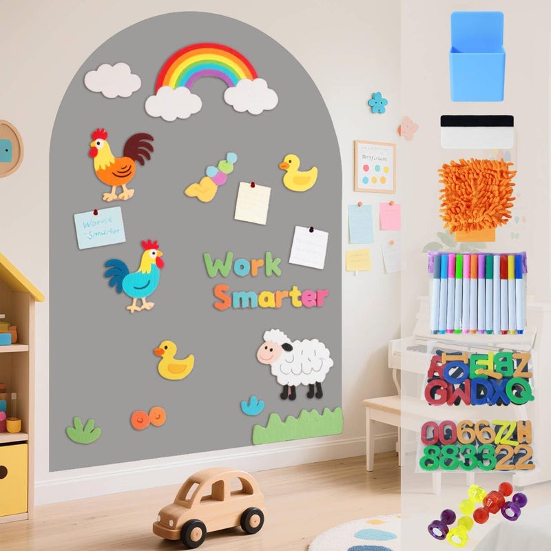 Magnetic Wall Decal for Kids Grey Magnetic Chalkboard for Wall 40x32 Inch Self Adhesive Magnet Wallpaper Sticker with Letters and 12 Color Liquid Chalk for School Playroom Home